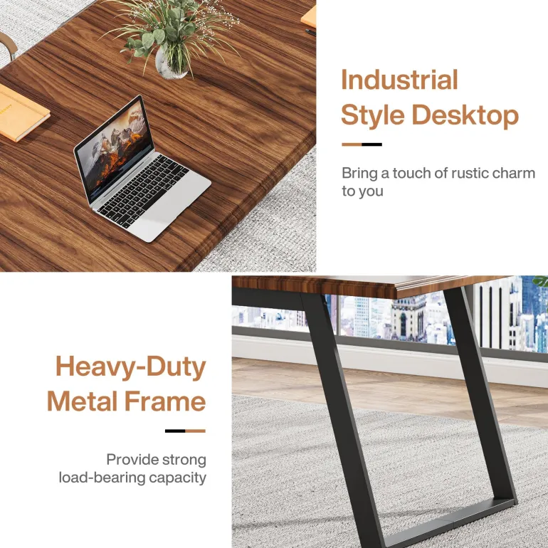 Outlet Tribesigns 63" Executive Desk, Simple Wood Computer Writing Desk