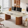 Discount Tribesigns 78.7" Executive Desk, Travertine Slab Computer Desk With Semi - Circular Base