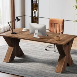 New Tribesigns 63" Executive Desk, Wood Computer Desk with X - Shaped Pedestal Base