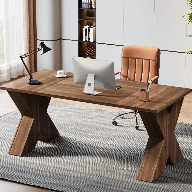 New Tribesigns 63" Executive Desk, Wood Computer Desk with X - Shaped Pedestal Base