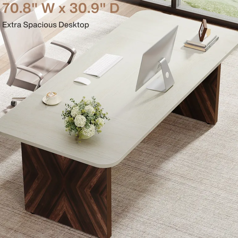 Store Tribesigns 70.8" Executive Desk, Wood Computer Office Desk Conference Table