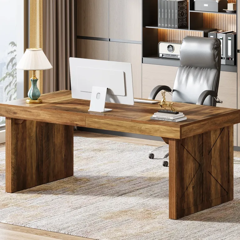 Shop Tribesigns 63" Executive Desk, Wood Computer Desk Office Desk
