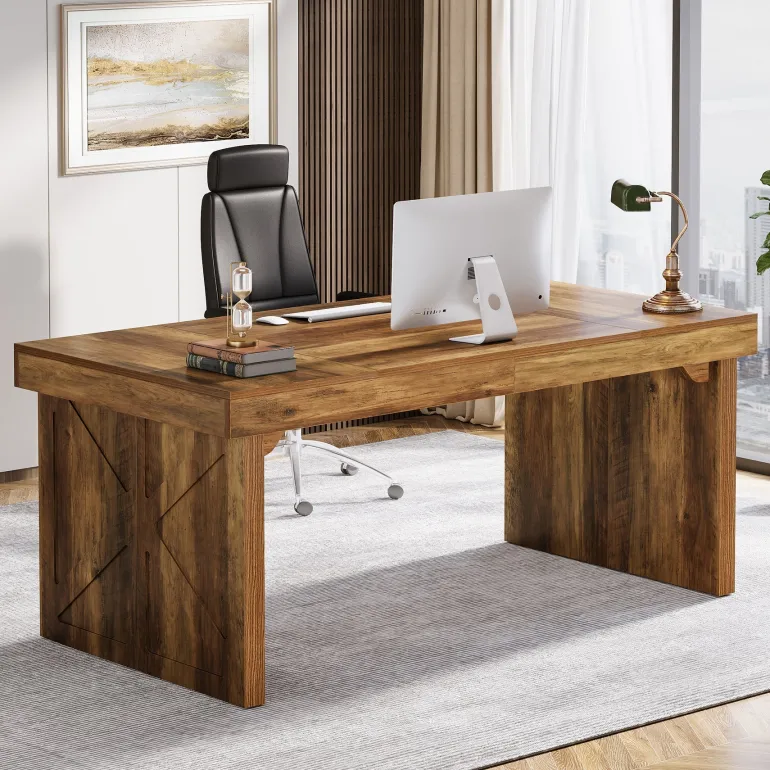 Shop Tribesigns 63" Executive Desk, Wood Computer Desk Office Desk