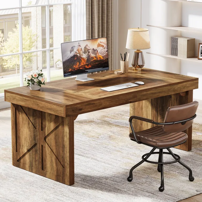 Shop Tribesigns 63" Executive Desk, Wood Computer Desk Office Desk
