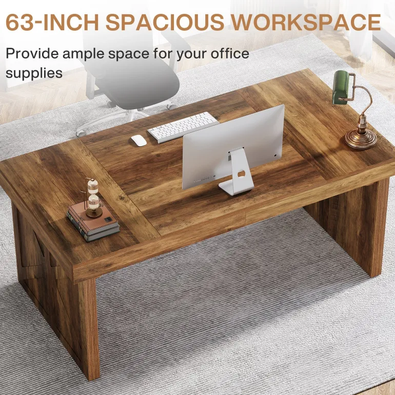 Shop Tribesigns 63" Executive Desk, Wood Computer Desk Office Desk