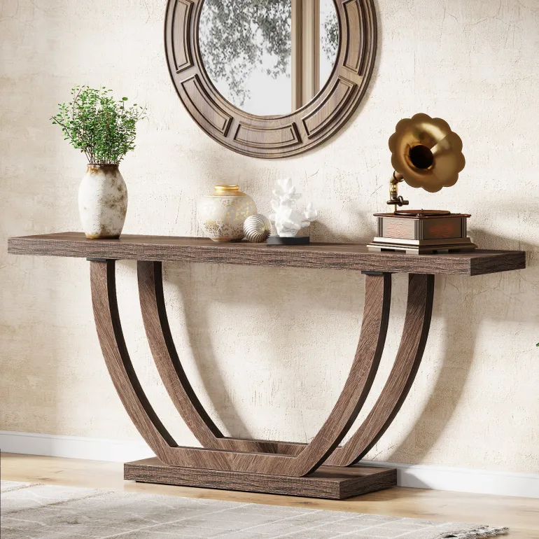 Fashion Tribesigns 63" Farmhouse Console Table, 2 - Tier Entryway Sofa Table