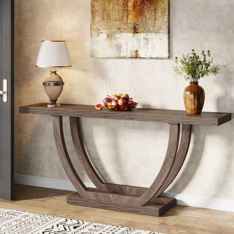 Fashion Tribesigns 63" Farmhouse Console Table, 2 - Tier Entryway Sofa Table