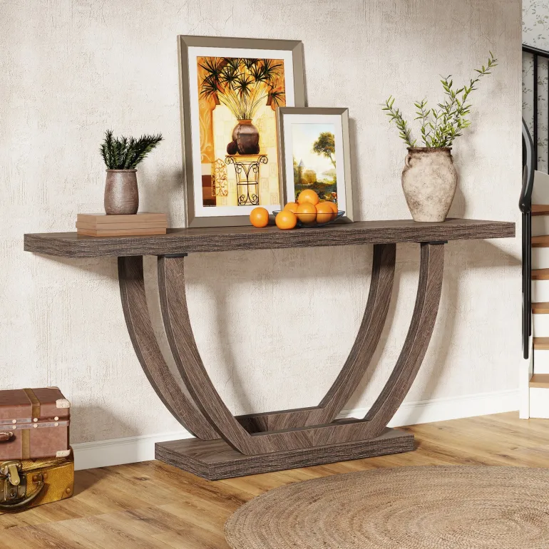 Fashion Tribesigns 63" Farmhouse Console Table, 2 - Tier Entryway Sofa Table