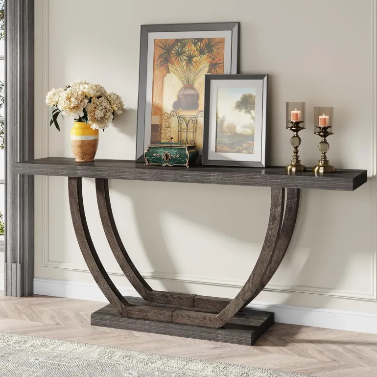 Fashion Tribesigns 63" Farmhouse Console Table, 2 - Tier Entryway Sofa Table