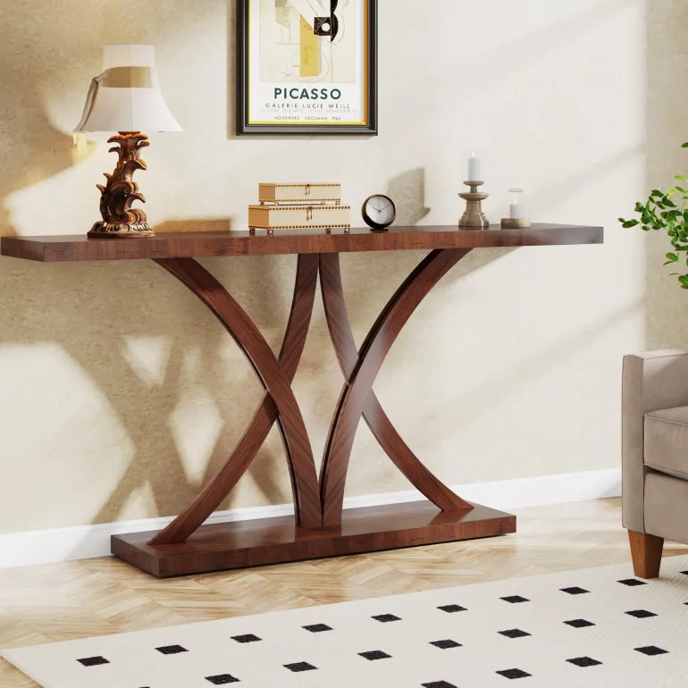 Sale Tribesigns 63" Farmhouse Console Table, Industrial Wood Sofa Entryway Table