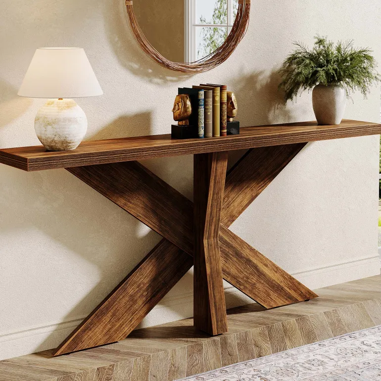 Discount Tribesigns 70.9" Farmhouse Console Table, Wood Sofa Hallway Table