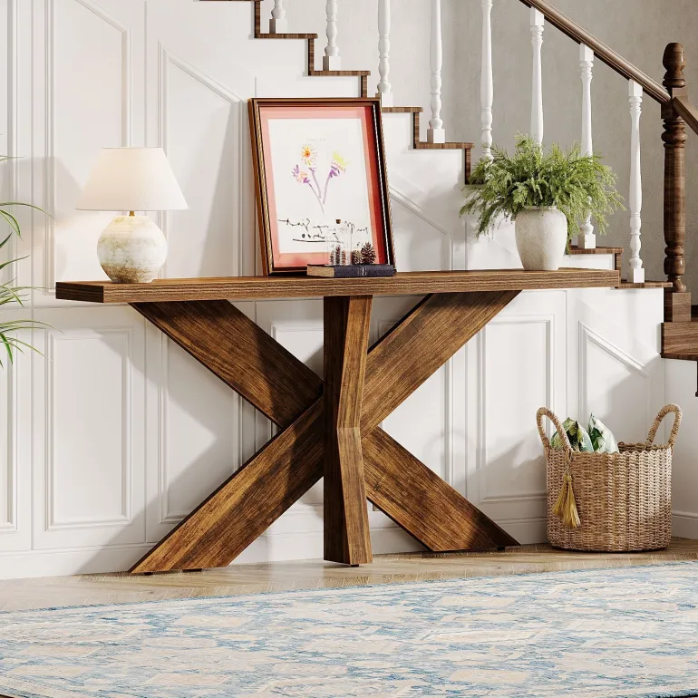 Discount Tribesigns 70.9" Farmhouse Console Table, Wood Sofa Hallway Table
