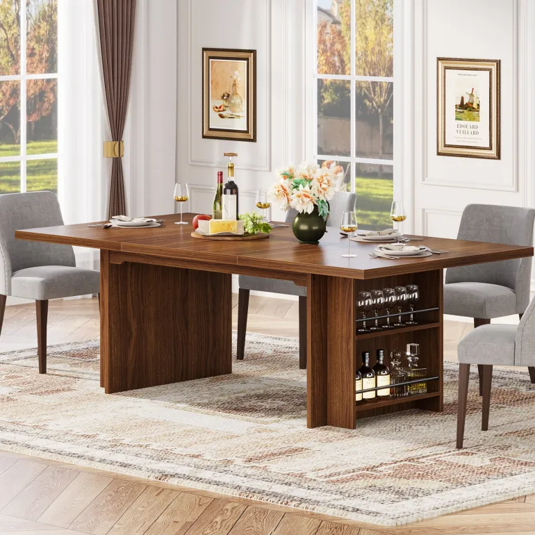 Flash Sale Tribesigns 63" Farmhouse Dining Table Wooden Kitchen Table with Shelves for 6 to 8