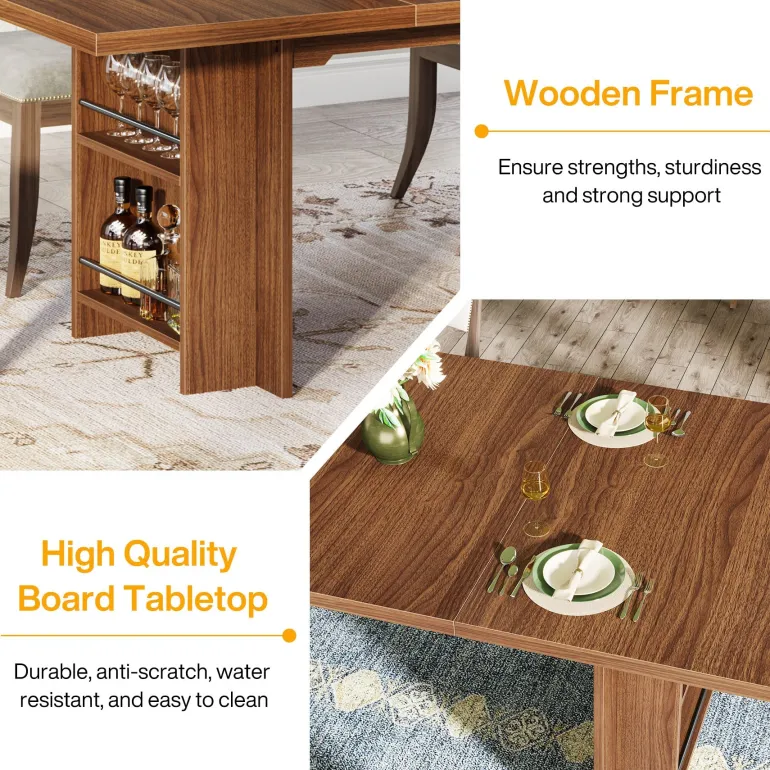 Flash Sale Tribesigns 63" Farmhouse Dining Table Wooden Kitchen Table with Shelves for 6 to 8