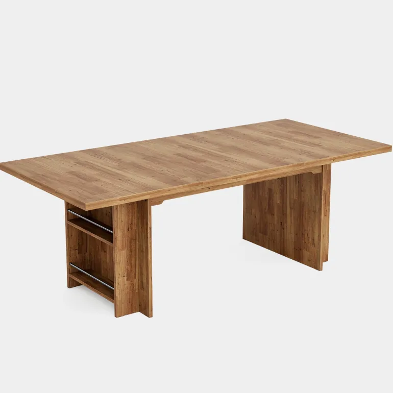 Flash Sale Tribesigns 63" Farmhouse Dining Table Wooden Kitchen Table with Shelves for 6 to 8