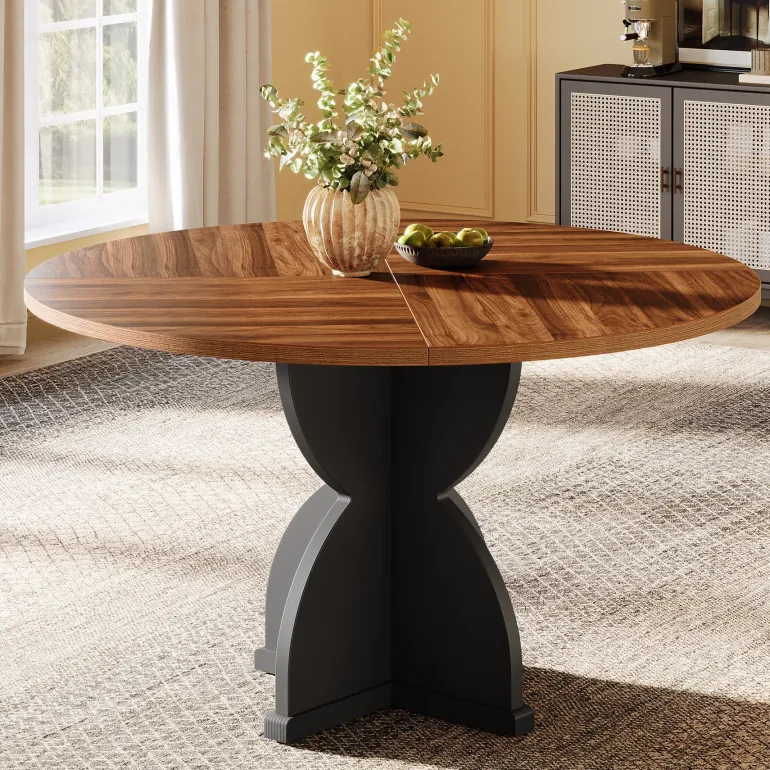 Cheap Tribesigns 47" Farmhouse Dining Table, Wood Circle Kitchen Table for 4 - 6 People