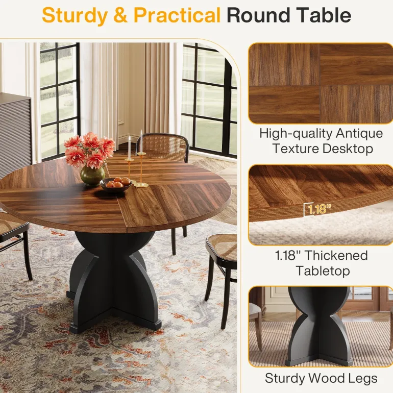 Cheap Tribesigns 47" Farmhouse Dining Table, Wood Circle Kitchen Table for 4 - 6 People