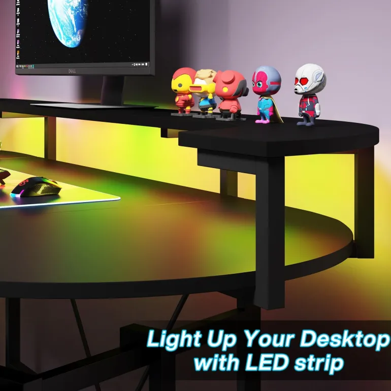 Fashion Tribesigns 75" Gaming Desk Computer Desk with LED Strip & Monitor Shelf