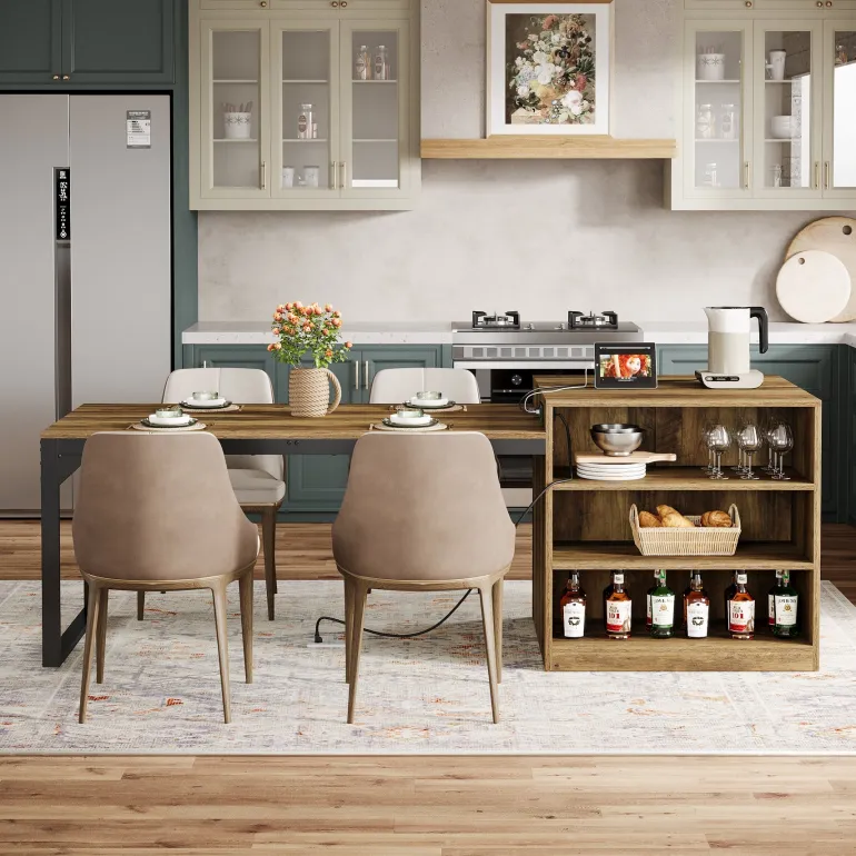 Discount Tribesigns 78.7" Kitchen Island, Attached Dining Table With Charging Station For 4 - 6