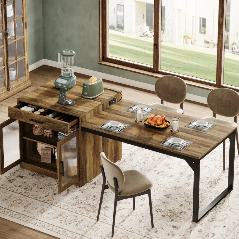 Discount Tribesigns 78.7" Kitchen Island, Attached Dining Table With Charging Station For 4 - 6