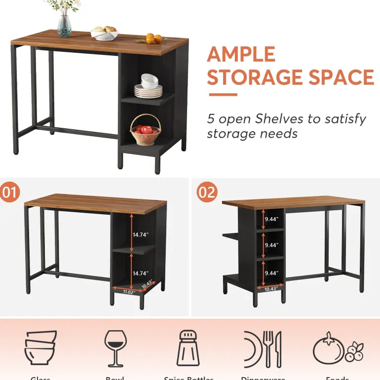 Best Sale Tribesigns 43" Kitchen Island Kitchen Counter Table with 5 Open Shelves