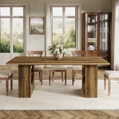 Discount Tribesigns 70.8" Kitchen Table, Farmhouse Dining Table with Storage Shelves for 6 - 8
