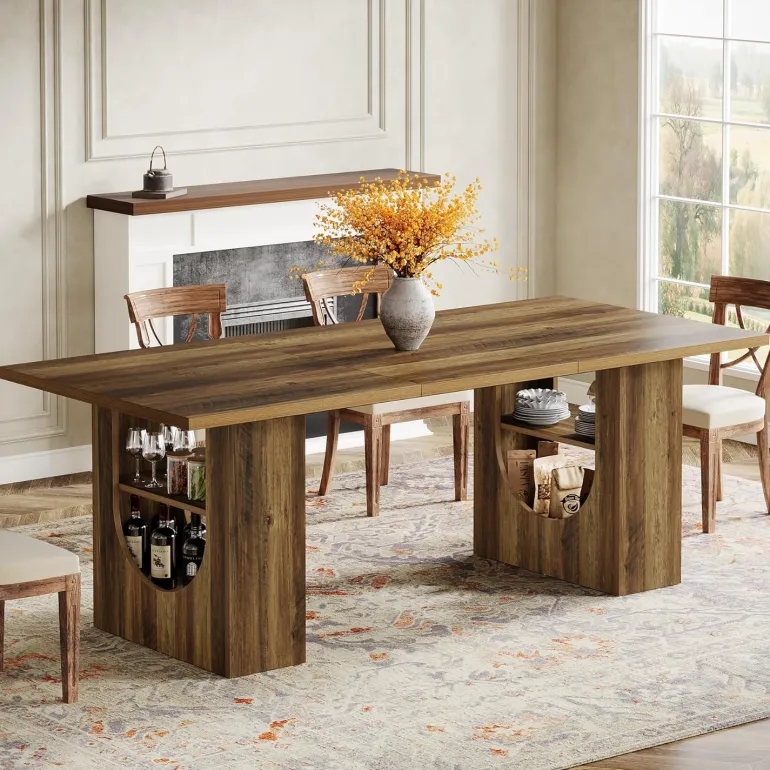 Discount Tribesigns 70.8" Kitchen Table, Farmhouse Dining Table with Storage Shelves for 6 - 8