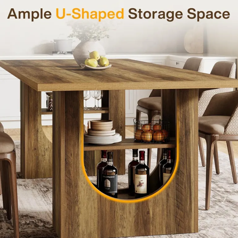 Discount Tribesigns 70.8" Kitchen Table, Farmhouse Dining Table with Storage Shelves for 6 - 8