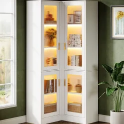Shop Tribesigns 70.9" L - Shaped Bookshelf, 5 - Tier Bookcase with LED Light and 4 Acrylic Doors