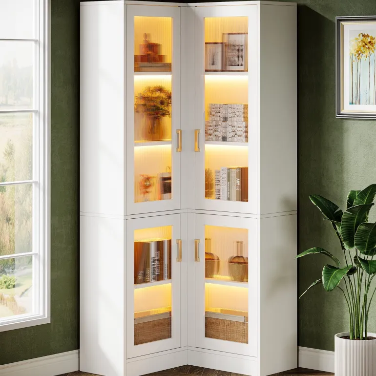 Shop Tribesigns 70.9" L - Shaped Bookshelf, 5 - Tier Bookcase with LED Light and 4 Acrylic Doors