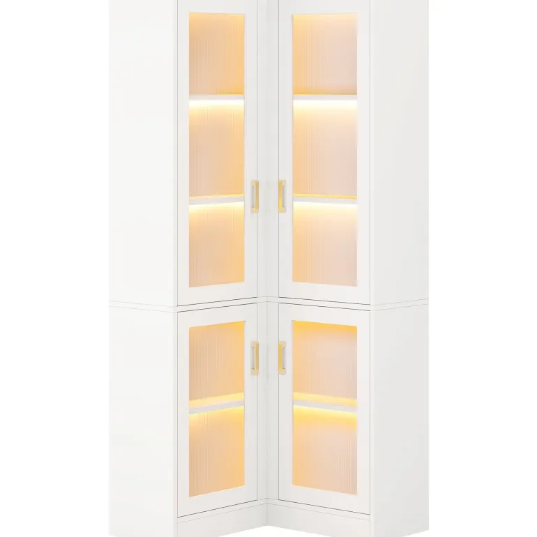 Shop Tribesigns 70.9" L - Shaped Bookshelf, 5 - Tier Bookcase with LED Light and 4 Acrylic Doors