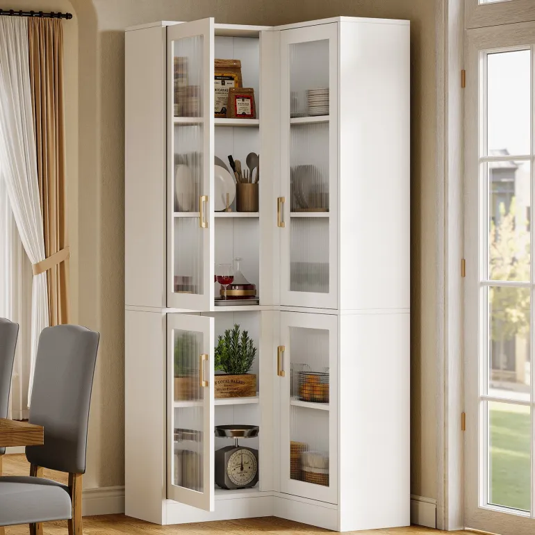 Shop Tribesigns 70.9" L - Shaped Bookshelf, 5 - Tier Bookcase with LED Light and 4 Acrylic Doors