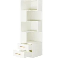 Cheap Tribesigns 66.9" L - Shaped Bookshelf, Corner Bookcase With 5 - Tier Shelf And 2 Drawers