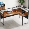 Fashion Tribesigns 55" L - Shaped Computer Desk, Executive Desk Corner Office Desk with Baffle Plate