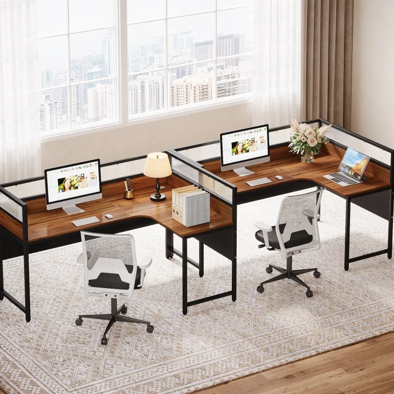 Fashion Tribesigns 55" L - Shaped Computer Desk, Executive Desk Corner Office Desk with Baffle Plate