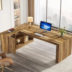 Fashion Tribesigns 72" L - Shaped Desk, Executive Desk Office Computer Desk with Cabinet