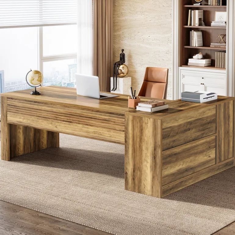 Fashion Tribesigns 72" L - Shaped Desk, Executive Desk Office Computer Desk with Cabinet