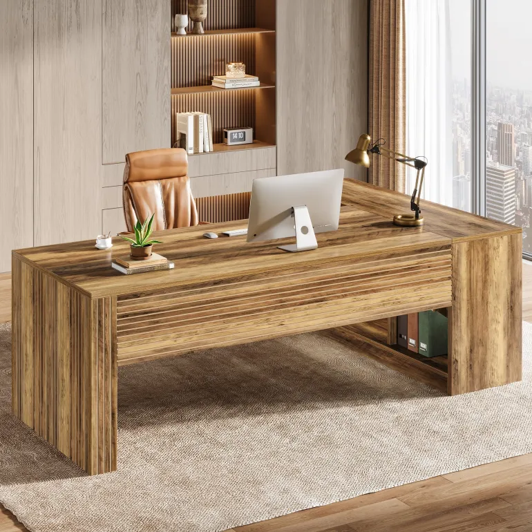 Fashion Tribesigns 72" L - Shaped Desk, Executive Desk Office Computer Desk with Cabinet