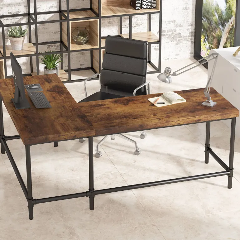 Cheap Tribesigns 67" L - Shaped Desk, Industrial Reversible Computer Corner Desk