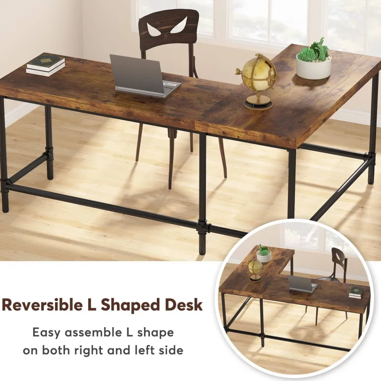Cheap Tribesigns 67" L - Shaped Desk, Industrial Reversible Computer Corner Desk