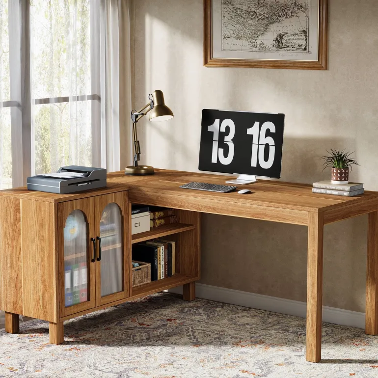 Best Sale Tribesigns 59" L - Shaped Executive Desk, Computer Desk Home Office Desk With Storage Cabinet