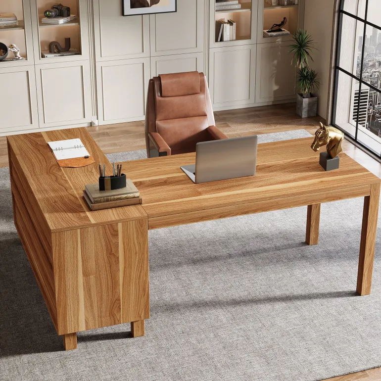 Best Sale Tribesigns 59" L - Shaped Executive Desk, Computer Desk Home Office Desk With Storage Cabinet
