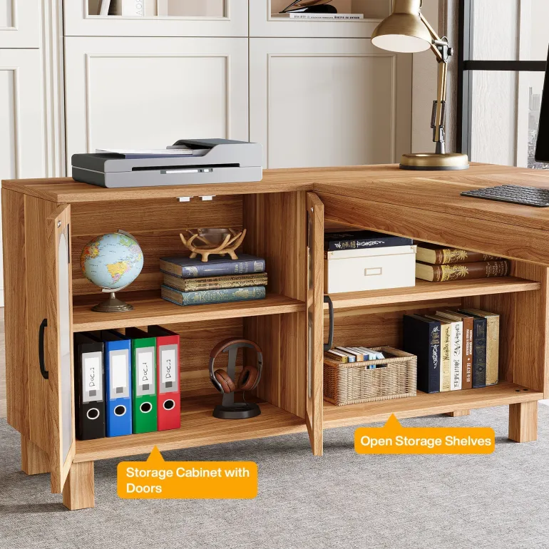Best Sale Tribesigns 59" L - Shaped Executive Desk, Computer Desk Home Office Desk With Storage Cabinet