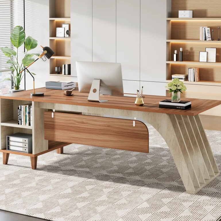 Store Tribesigns 78.7" L - Shaped Executive Desk, Computer Desk Office Desk with File Cabinet
