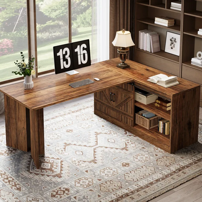 Cheap Tribesigns 70.9" L Shaped Executive Desk, Large Office Computer Desk with Storage Cabinet