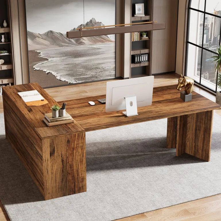 Cheap Tribesigns 70.9" L Shaped Executive Desk, Large Office Computer Desk with Storage Cabinet