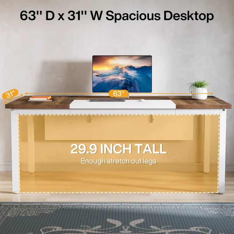 Cheap Tribesigns 63" L-Shaped Desk, Modern Executive Computer Desk with 37" Mobile File Cabinet