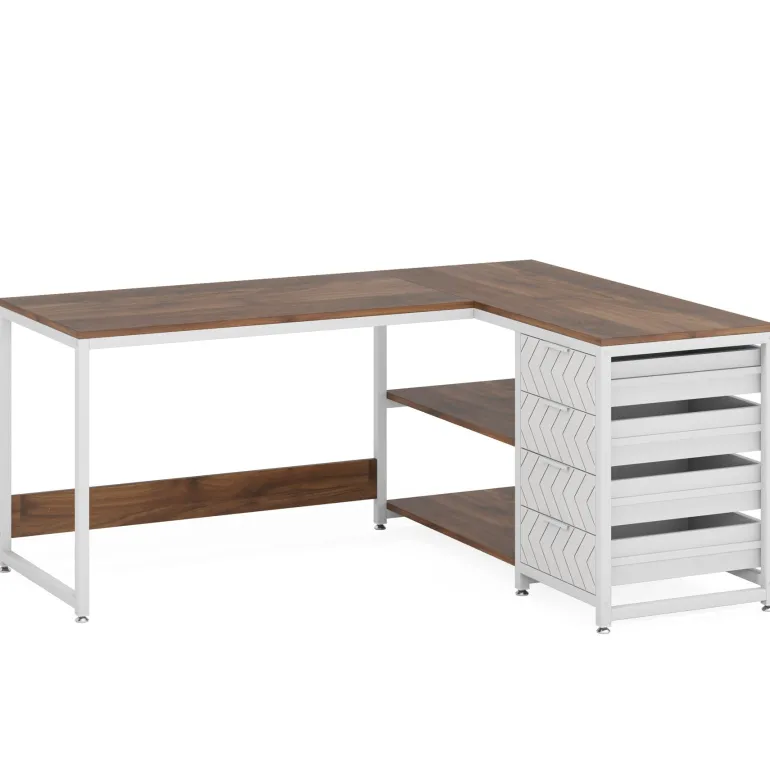 Best Sale Tribesigns 59" L-Shaped Desk, Reversible Corner Desk with Drawers & Shelves