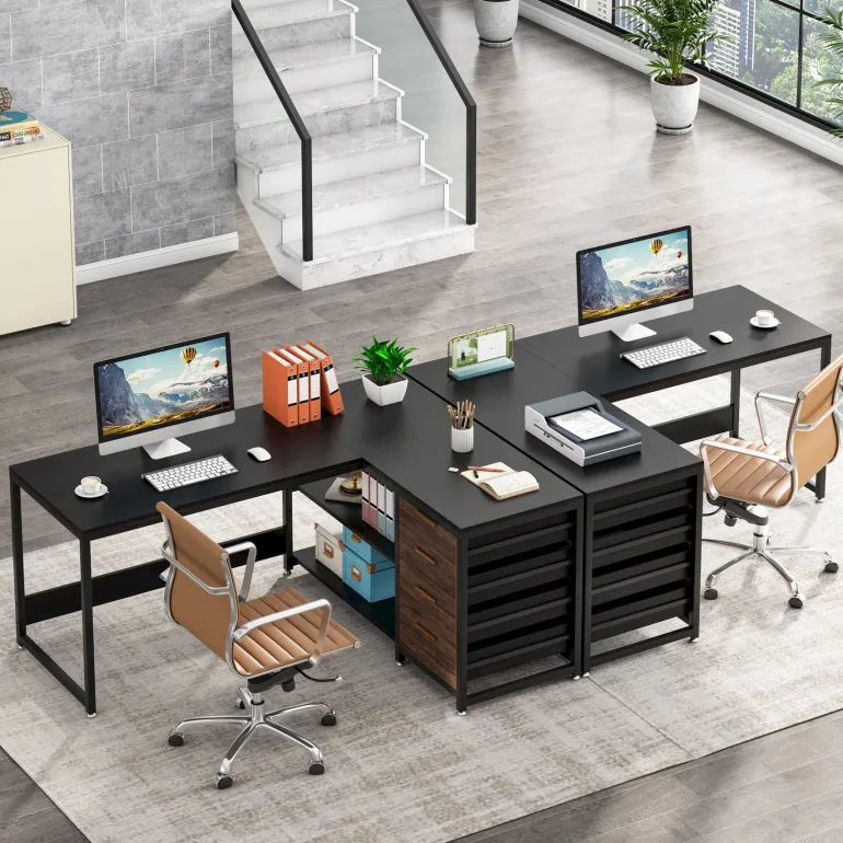 Best Sale Tribesigns 59" L-Shaped Desk, Reversible Corner Desk with Drawers & Shelves