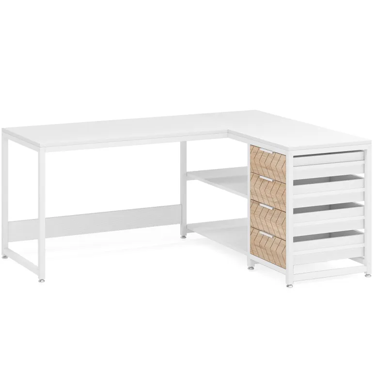 Best Sale Tribesigns 59" L-Shaped Desk, Reversible Corner Desk with Drawers & Shelves